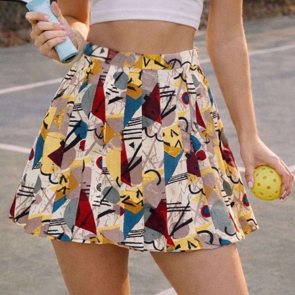 Vintage Prince Tennis Skirt 90s Abstract Geometric Pleated Mini Y2K Schoolgirl
